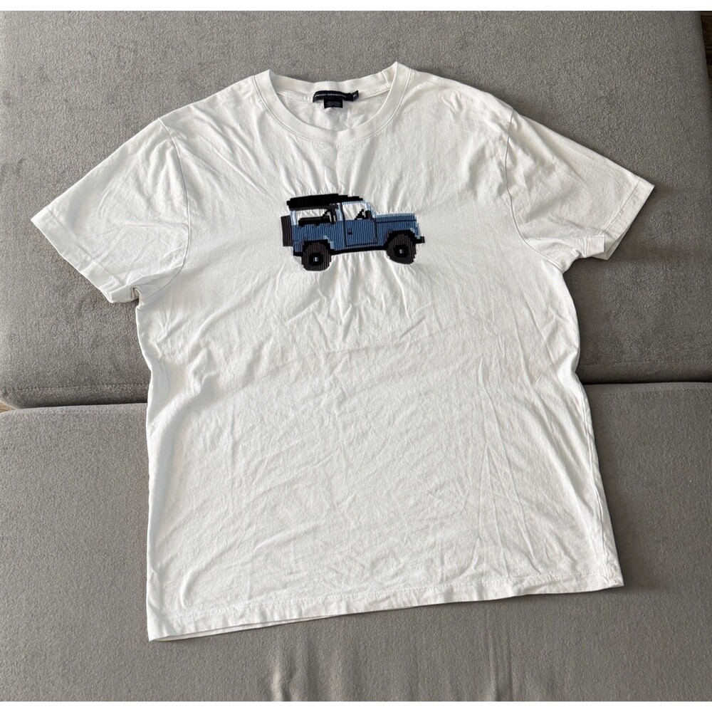 French Connection Men Embroidered Short Sleeve White Tee Size XL
